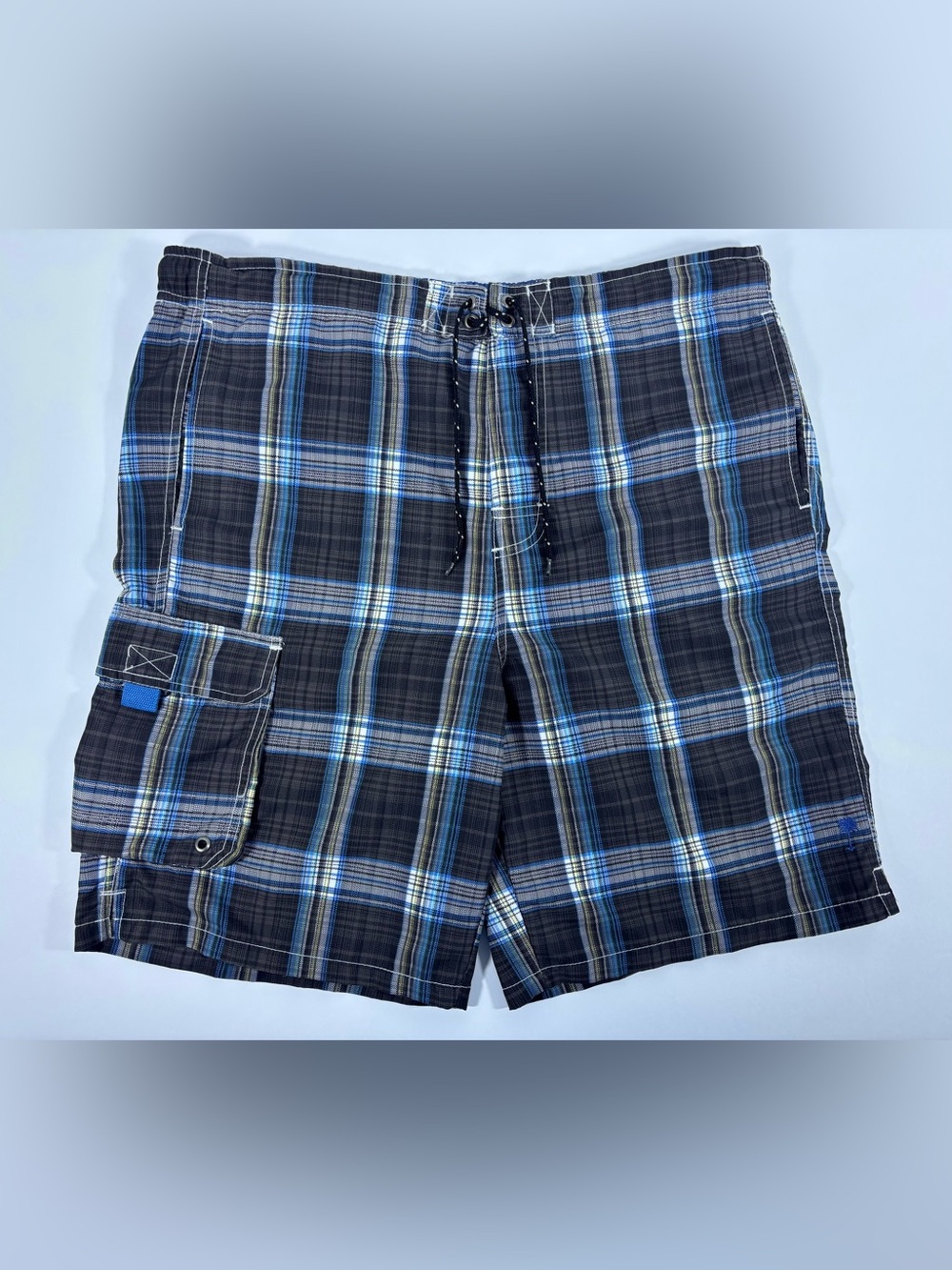 Boulder Creek Plaid Cargo Swim Trunks/Board Shorts Men’s Medium